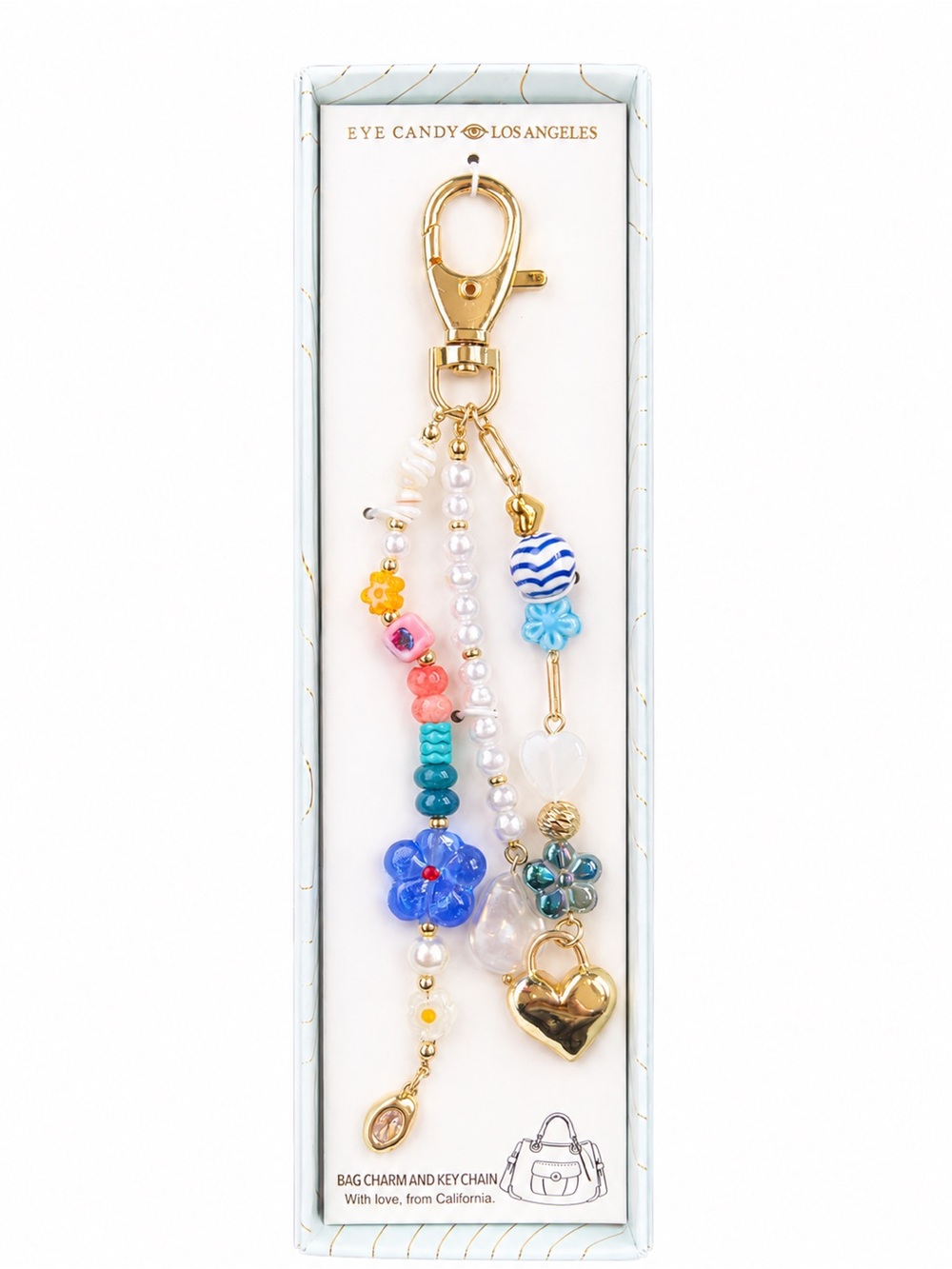 eye candy Gold Heart Multicolor Floral Bead Keychain Bag Charm